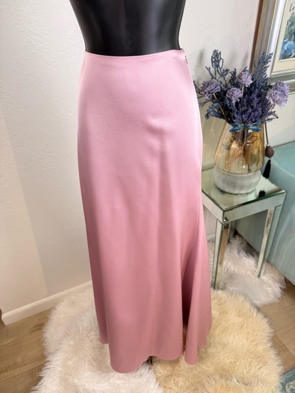 NWT Halston Astin Satin High-Low Maxi Skirt Dusty Rose Size‎ 8 - Picture 11 of 16
